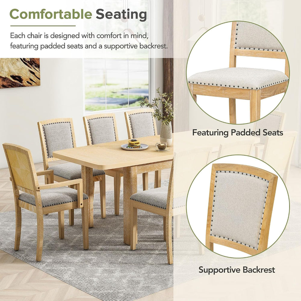9-Piece Dining Table Set, Extendable 84", 6 Chairs + 2 Armchairs