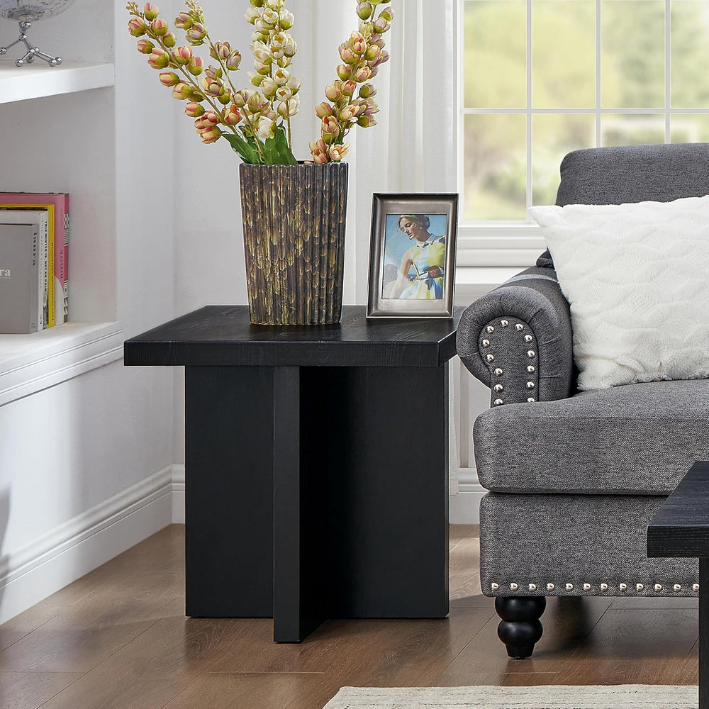 Roundhill Furniture Mchome Square End Table, Nightstand, Black Finish