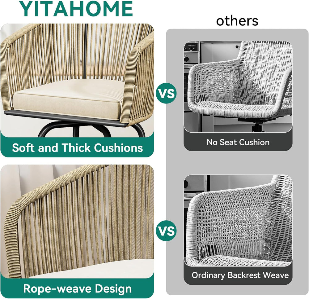 YITAHOME 27" Bar Stools Set of 4 with Arms & Cushions, 360° Swivel O...
