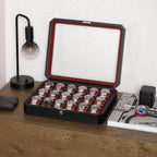 ROTHWELL 18-Slot Watch Case – Luxury Watch Box for Men, Real Glass Top, Lockable, Elegant Display for Collections (Black/Red)