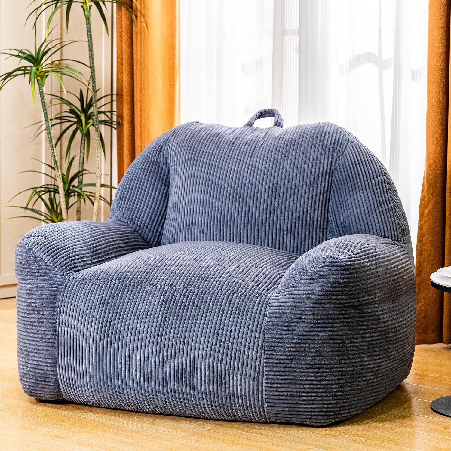 Giant Bean Bag Chair, Faux Fur Bean Bag Chairs for Adults, Fluffy and Comfy Bean Bag with Filler, Big Bean Bag Sofa Chair for Reading, Gaming, Stuffed High-Density Foam (Grey)