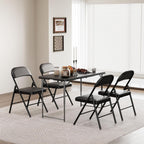 SKONYON Folding Chair with Cushion, 450LBS, PU Padded Metal Chair, Black | Portable single foldable chair with padded seat & back, steel frame, for indoor outdoor events, office, wedding & party