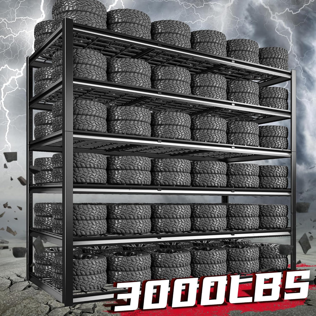 REIBII 60" W Garage Shelving, 3000LBS Metal Shelving Units, 6 Tier Storage Shelves, Adjustable Heavy Duty Shelving and Storage Rack for Warehouse, Pantry, Basement, 60" W x 84" Hx 24" D