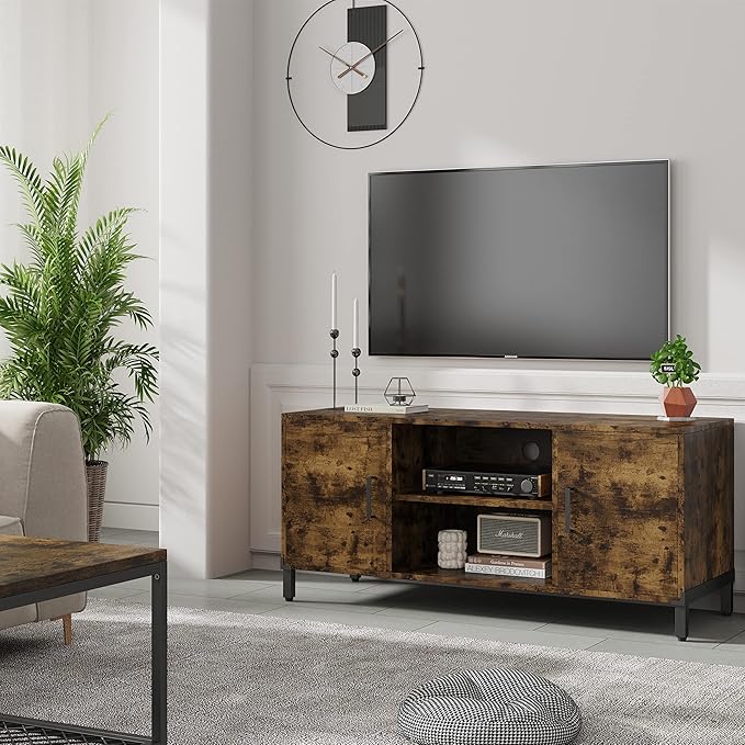 Novilla TV Stand for TV's up to 50 Inches, Modern Barn Door Entertainment Center TV Console, TV Table with Storage Bookcase Shelf for Living Room, 43 Inches, Brown