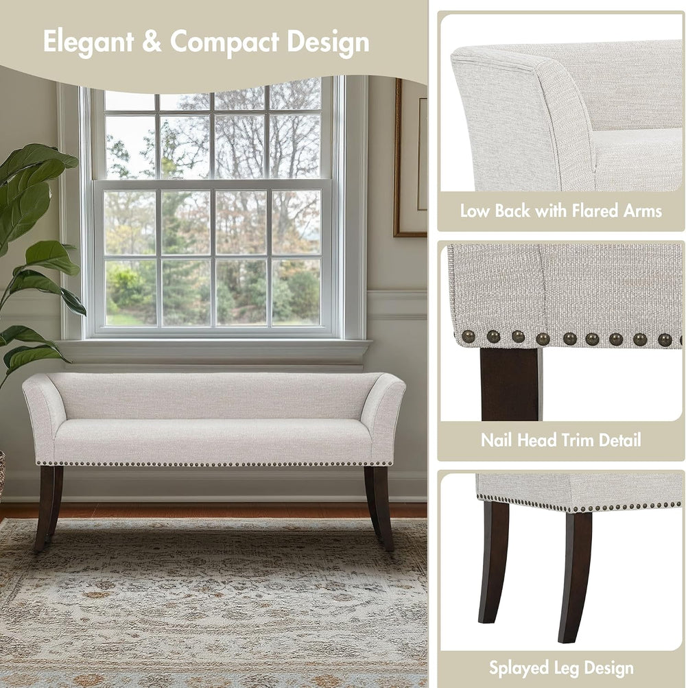 Madison Park Accent Bench for Living Room, Upholstered with Nailhead Trim, &a...