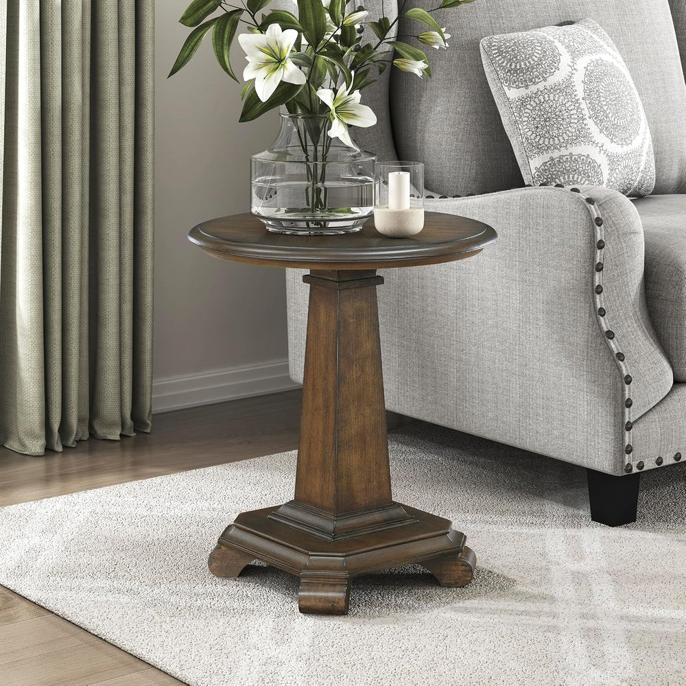 Lexicon 22 Dia. Round End Table, Wood Side Table with Sturdy Pedestal Leg, Ch...