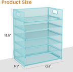 Subekyu 6-Tier Desk Paper Organizer, Desktop File Letter Tray with Handle, Document Sorter and Accessories Holder for Office, Home and School Workspace Organizers, Blue-2 Pack
