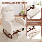 Rocking Chair Nursery High Back Rest Glider Rocker with Footrest Nursing Rocking Chairs Upholstered Accent Arm Chair for Living Room Bedroom Indoor, Beige