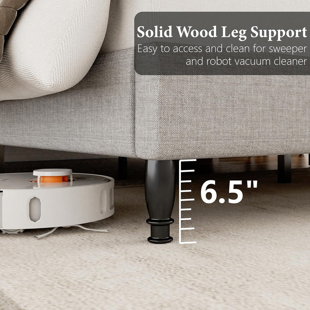 Tall Headboard Queen Bed Frame, Beige