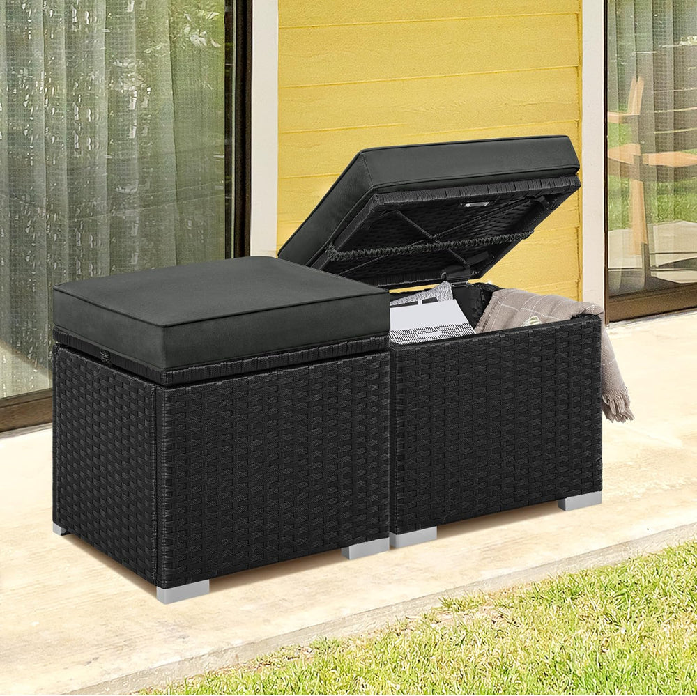 Yaheetech Wicker Ottomans, Set of 2 PE Rattan Side Tables, Black/Gray | Outdo...