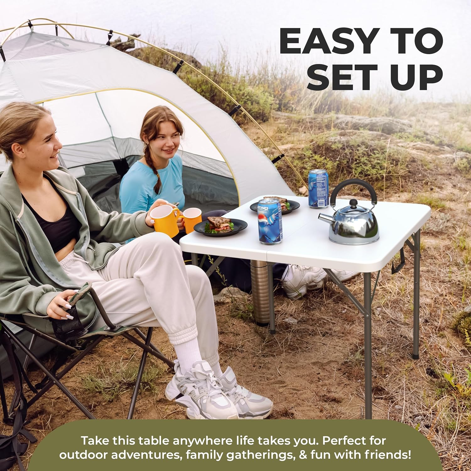 Our Modern Space 34" Square Foldable Table with Built in Handle & Steel Legs | Heavy Duty Portable | Perfect for Party, Dining, Wedding, Events, Picnic Indoor, Outdoor, Camping, Utility, Temporary