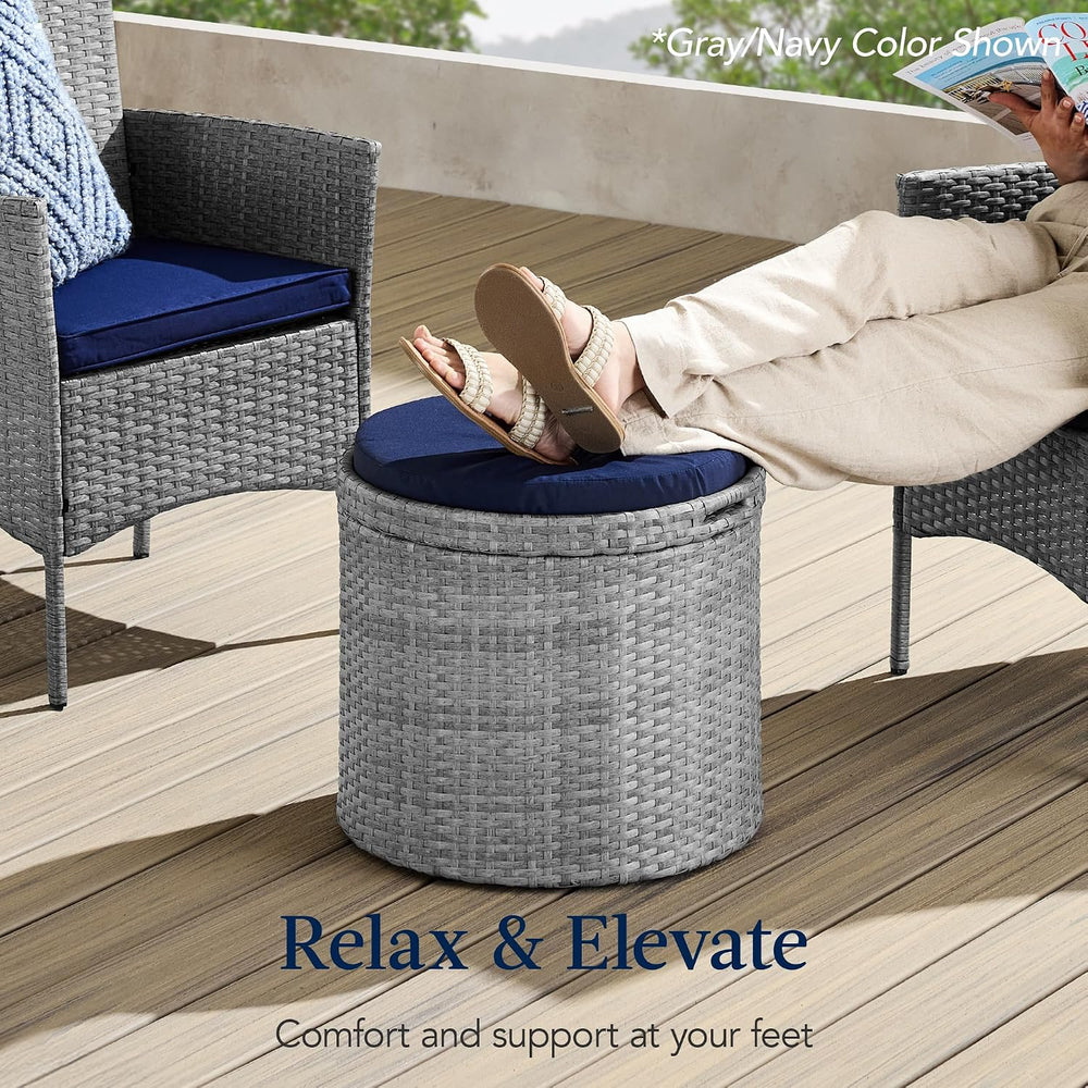 Best Choice Products Round Wicker Ottoman, Multipurpose Outdoor Furniture for...