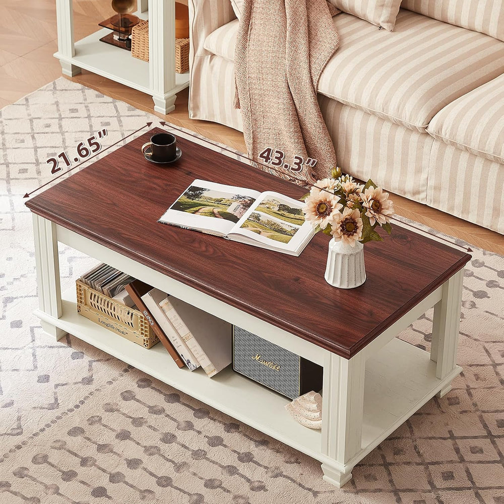 SAVOR LIFE Farmhouse Coffee Table Set of 3, White | Rustic Wood 3 Piece Coffe...