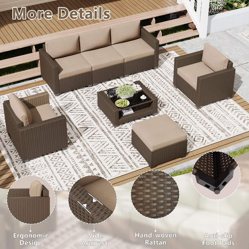 LOUVIXA 7 Piece Outdoor Patio Furniture Set, Rattan Chairs Glass Table Wicker...