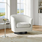 Swivel Barrel Accent Chair, Comfy Reading Armchair, Cream Beige, Set of 1 | Low-Back Design | 360° Swivel | Solid Wood Frame | High-Density Foam Seat | Modern Round Style | For Living Room & Bedroom