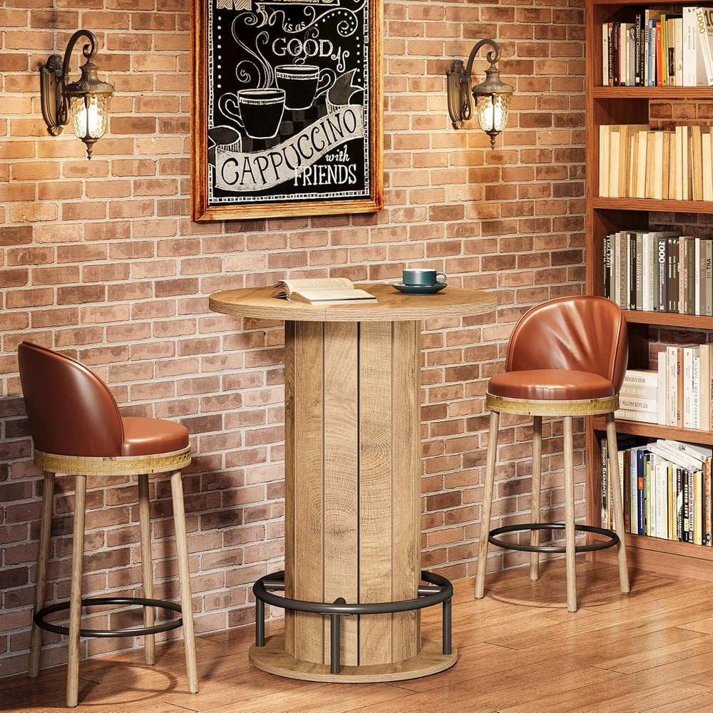 Tribesigns Small Round Dining Table, Bar Height Circle Kitchen Table with Foo...