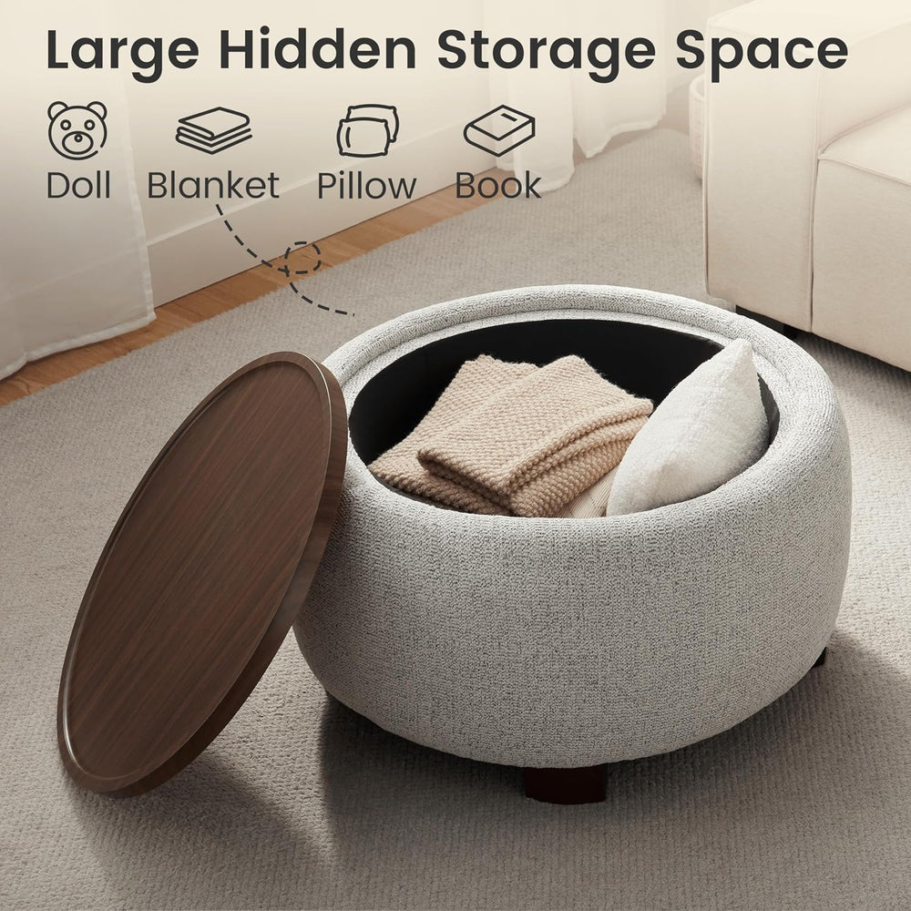 VKNOW 30" Round Storage Ottoman, Ottoman Coffee Table with Removable Woo...