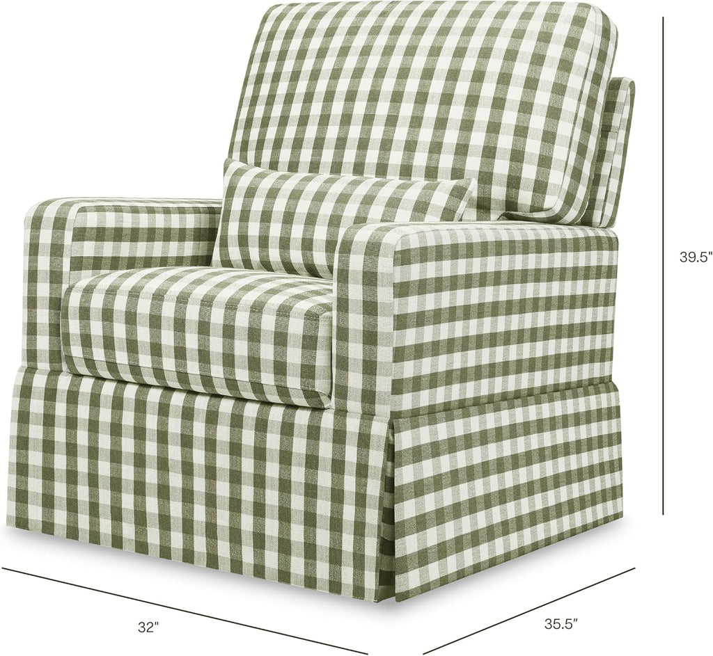 Namesake Crawford Glider Recliner, Green Gingham | 360° Swivel Ultra Cozy Glider Rocker for Feeding & Relaxing w/ Lumbar Pillow - GREENGUARD Certified - For Nursery/Living Room