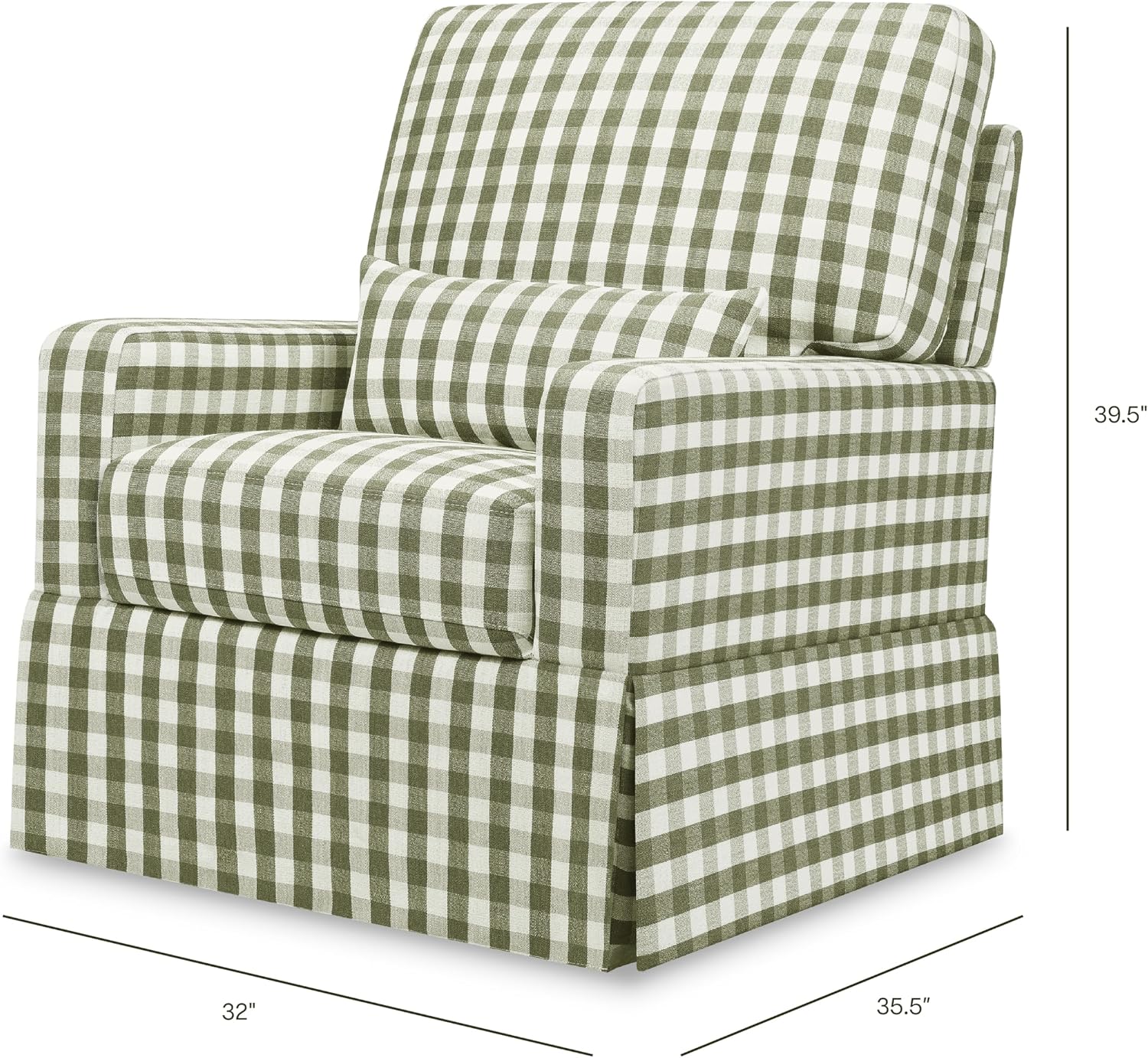 Namesake Crawford Glider Recliner, Green Gingham | 360° Swivel Ultra Cozy Glider Rocker for Feeding & Relaxing w/ Lumbar Pillow - GREENGUARD Certified - For Nursery/Living Room