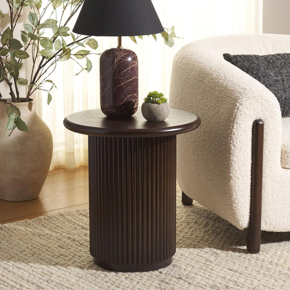 SAFAVIEH Home Collection Agami Dark Brown Round Top Pedestal End Table (Fully...