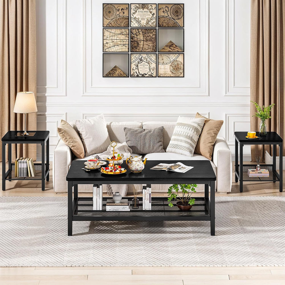 Recaceik 3-Piece Living Room Coffee Table Set, Industrial Coffee Table with 2...