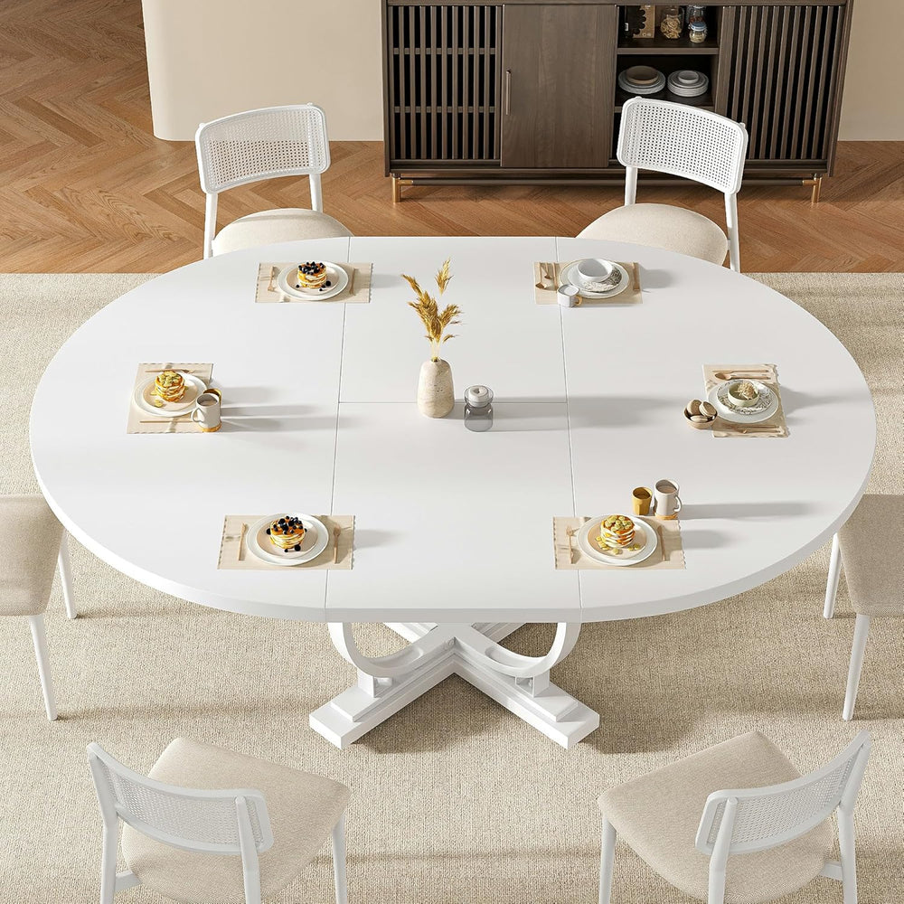 Einhomn 59" Extendable Round Dining Table for 4-6, Modern Oval Kitchen T...
