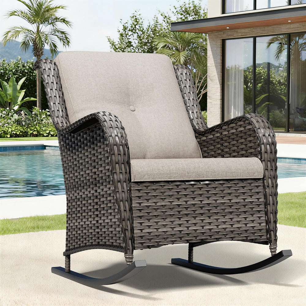 Joyside Outdoor Rocking Chair, Wicker Patio Furniture with High Back, Deep Se...