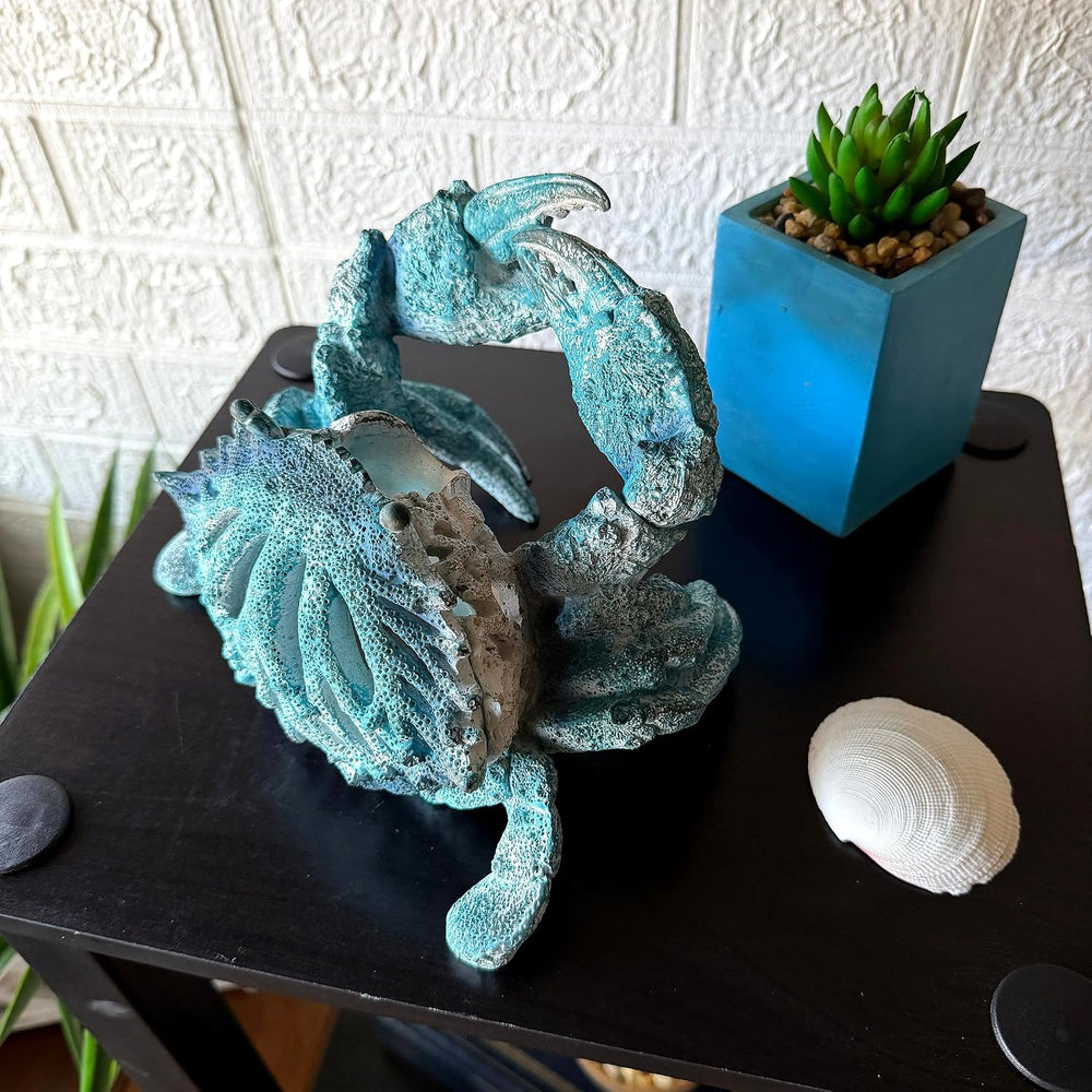 Crab Wine Bottle Holder, 8 Inch Turquoise Resin with Coral-Look Center | Rais...