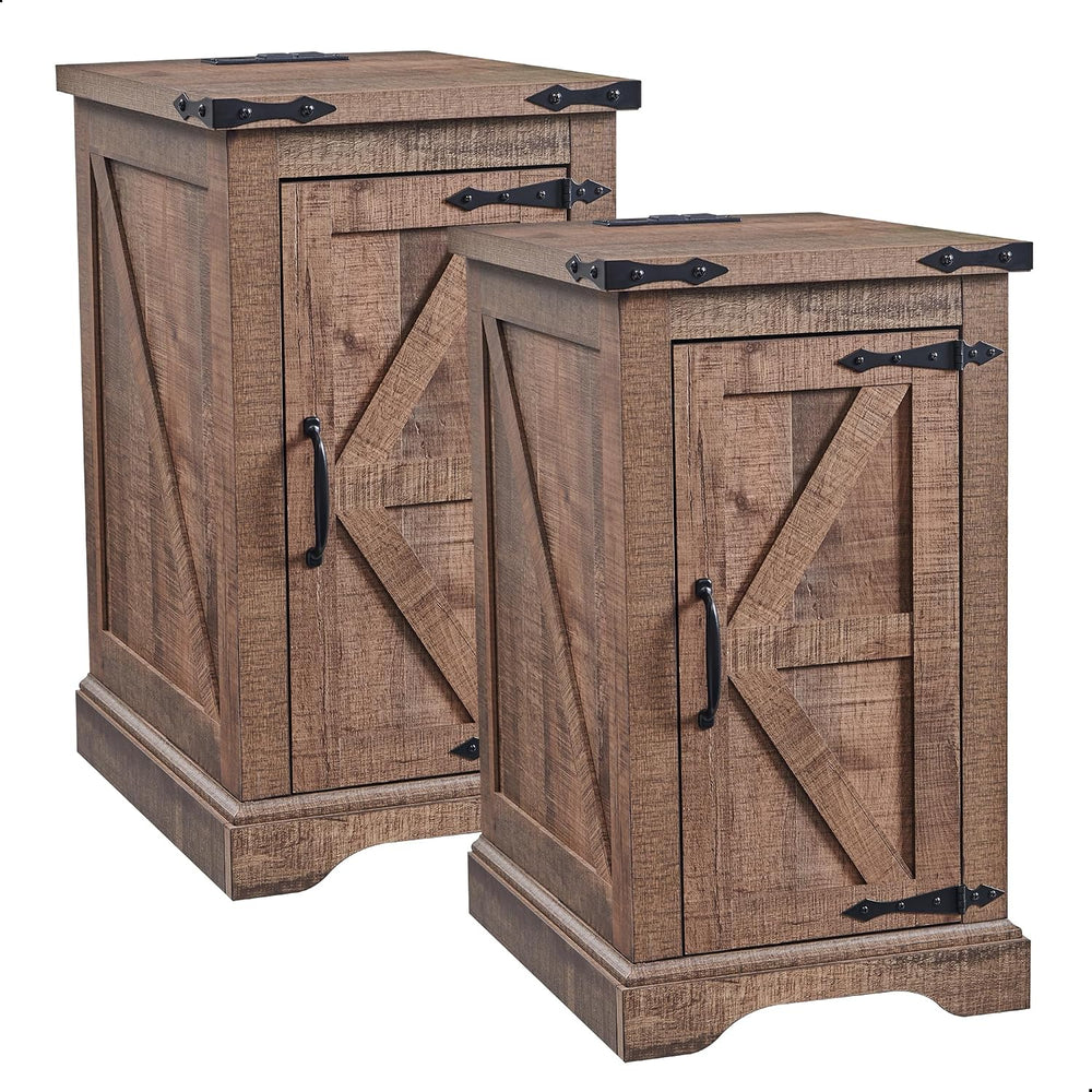 JXQTLINGMU Farmhouse Nightstand Set of 2 with Charging Station, 17"D Rec...