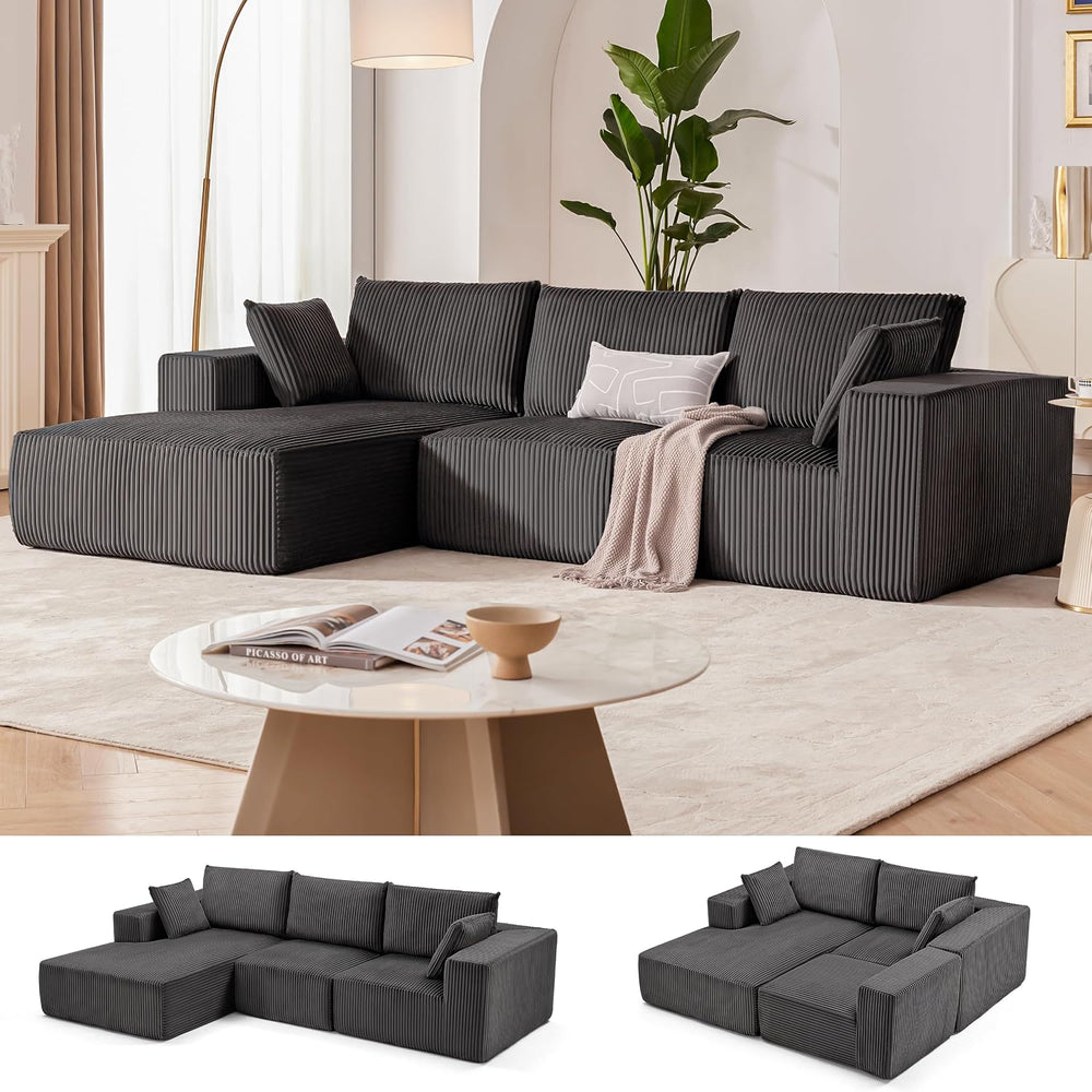 108" Couch with Chaise, Cloud Sectional Modular Sofa, Darkgrey | Deep Se...