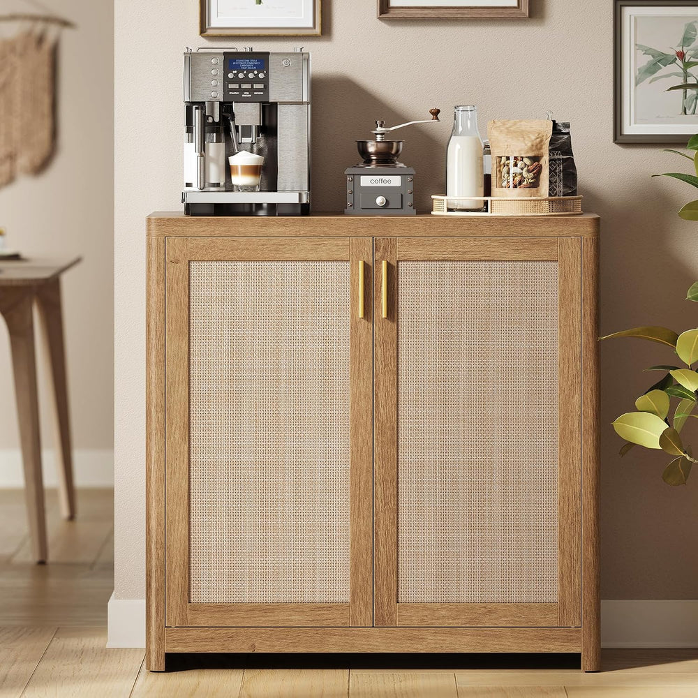 VASAGLE Boho Buffet Cabinet with Rattan-Look Doors, Adjustable Shelf