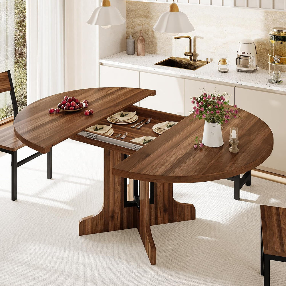 iPormis 5-Piece Round Dining Table Set for 4-6, 59" Extendable Dining Ro...
