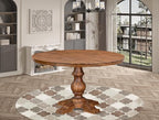 I55-0N-TP Modern Dining Table with Acacia Wood Round Tabletop and Stylish Pedestal Base - Antique Walnut Finish