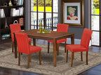 East West Furniture CAAB5-MAH-72 5 Piece Dining Set Includes a Rectangle Dining Room Table and 4 Firebrick Red Faux Leather Upholstered Chairs, 36x60 Inch, Mahogany