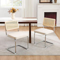 Zesthouse Natural Rattan Dining Chairs Set of 2, Mid Century Modern Dining Chairs with Solid Wood Back & Chrome Base, for Kitchen Living Room, Breuer Design Inspired, Upholstered Linen Fabric, Beige