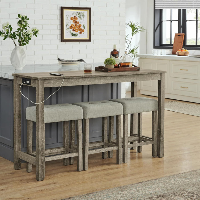 Knocbel Industrial 3-Person Counter Height Rectangle Bar Table Set with Power Outlet, 4-Piece Dinette Set with Padded Seat Stools, Apartment Condo Small Space Pub Bistro Dining Furniture Set (Brown)