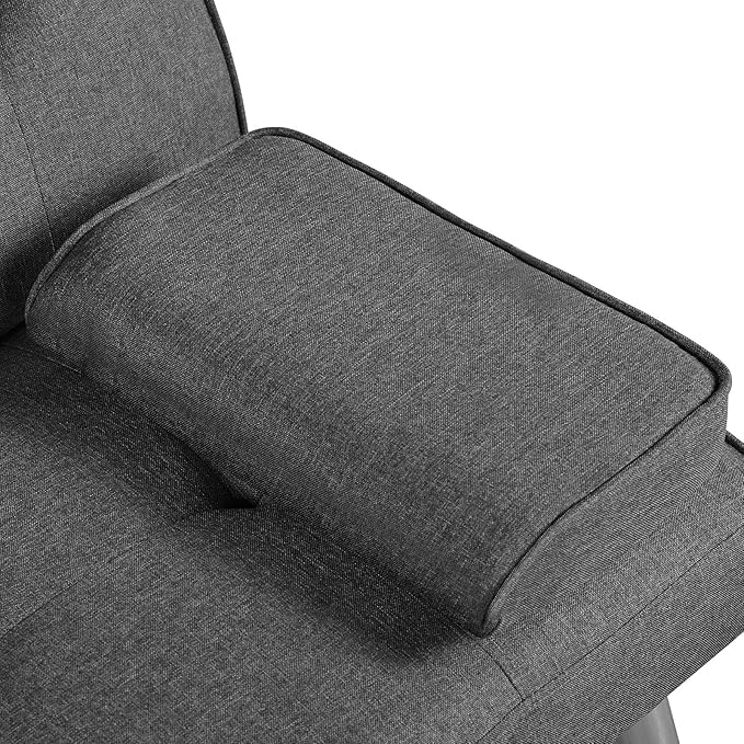 Yaheetech Convertible Sofa Bed Adjustable Fabric Couch Sleeper Modern Recliner Reversible Loveseat Folding Daybed Guest Bed, Removable Armrests, Cup Holders, 3 Angles, 772lb Capacity, Dark Gray
