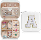 Parima Christmas Stocking Stuffers Gifts for Teenage Girls Grandkids, 3 4 5 6 7 8 9 10 11 12 13 14 Year Old Girl Gifts, Gift for Women Travel Jewelry Case Jewelry Box | Letter A, White