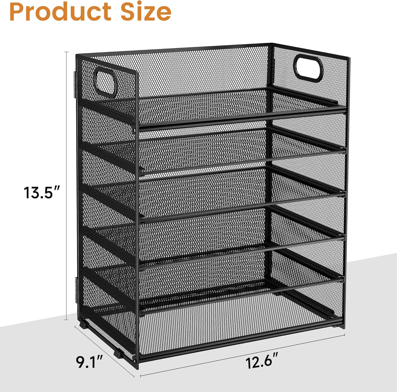Subekyu 6 Tier Paper File Tray Organizer for Desk, Black Mesh Desk Letter Paper File Folder Accessories Sorter Organizer with Handle, Stackable Slide Tray for Office, Home or School Supplies Storage