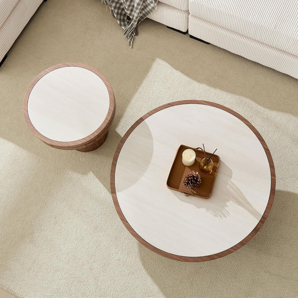 Round End Table, 19.49'' Mid Century Modern Faux Marble Side Table, C...