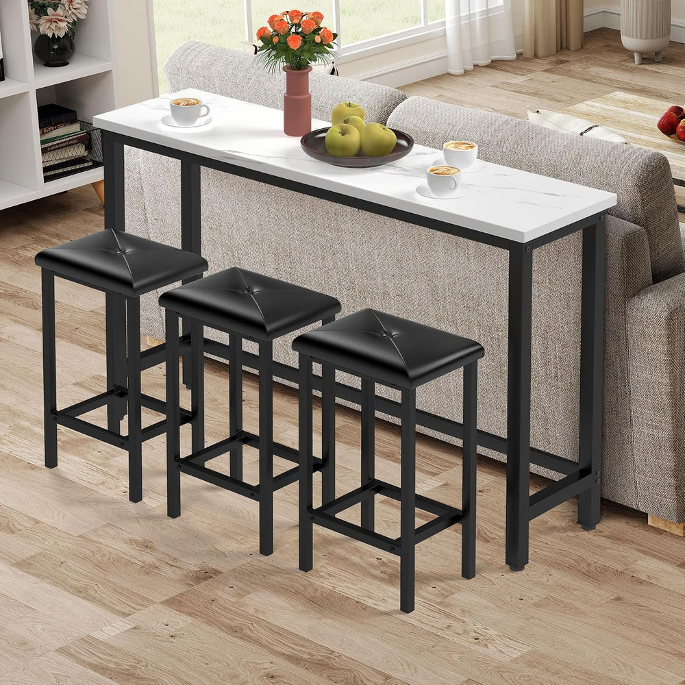 HUGROVE 4-Piece Bar Table and Chairs Set with 3 PU Upholstered Bar Stools, 60...
