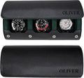 DailyWatch | Personalized Watch Roll Travel Case For 3 Watches - Handmade Genuine Leather Travel Case With Custom Engraving of Name or Initials - Black Green