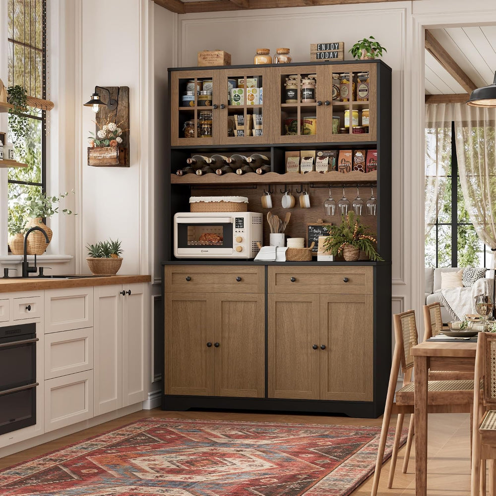 HOSTACK 75" Kitchen Pantry Storage Cabinet, Coffee Bar Hutch Cabinet, Br...