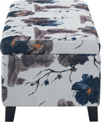 Christopher Knight Home Nesbit Living Room Ottoman with Storage, Entryway Fabric Upholstered Storage Ottoman Bench, Rectangular Sofa Foot Stool, Bedroom End of Bed Bench, Blue Flower+White