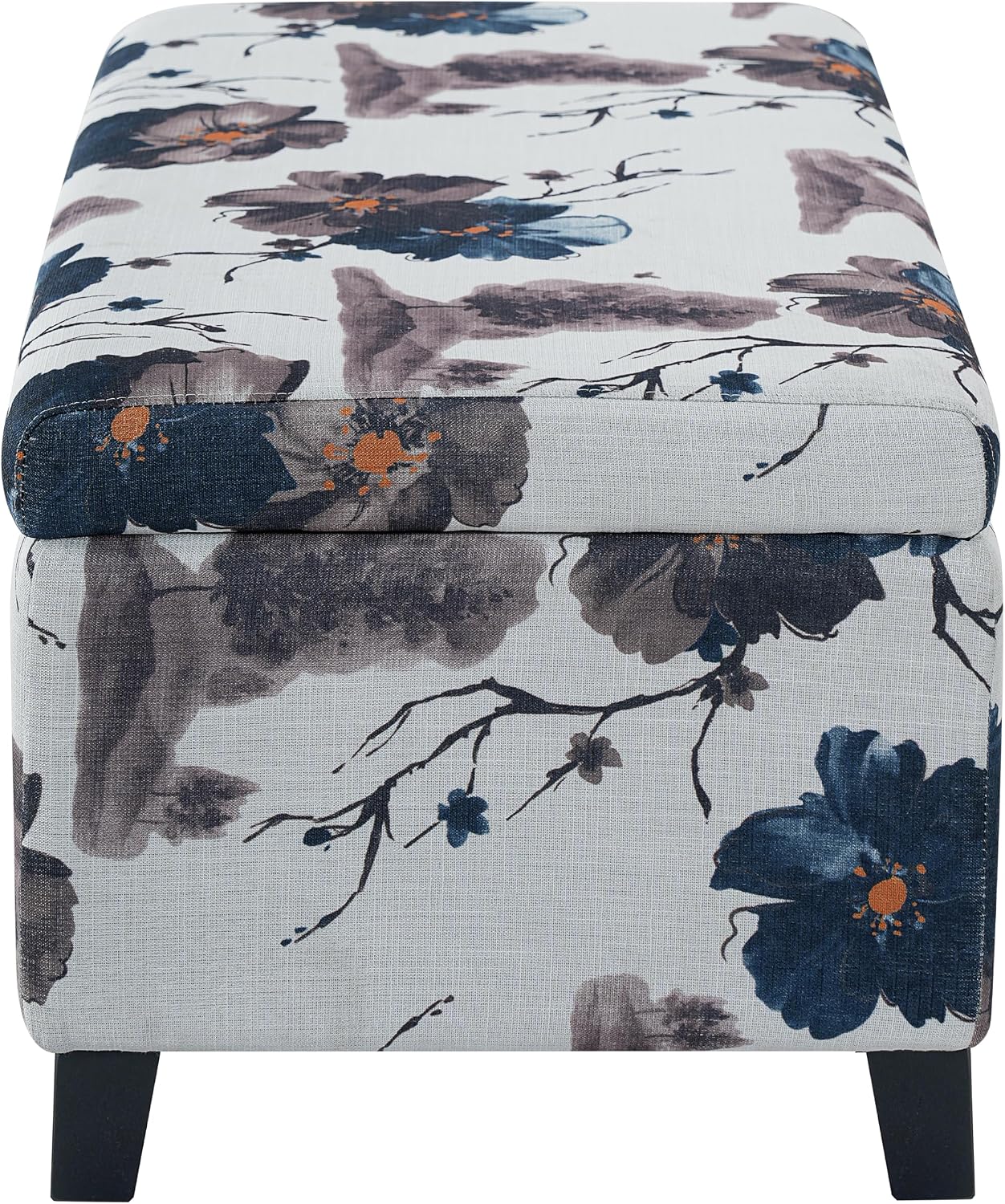 Christopher Knight Home Nesbit Living Room Ottoman with Storage, Entryway Fabric Upholstered Storage Ottoman Bench, Rectangular Sofa Foot Stool, Bedroom End of Bed Bench, Blue Flower+White