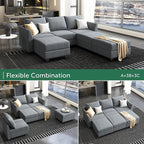 HONBAY Modular Sectional Sleeper Sofa with Storage, Convertible Modular Sectional Sofa with Reversible Chaise Sectional Couch for Living Room, Bluish Grey