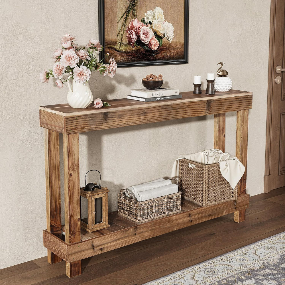 SMARTSTANDARD 46" Long Farmhouse Console Table, Solid Wood, Natural Brow...