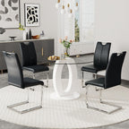 RGZ 39'' Modern Luxury Glass Round Dining Table for 4-6, Clear Circle Glass Top Kitchen Table with White MDF Base, Small Circular Minimalist Apartment Dinner Table for Home, Living Room, Tea