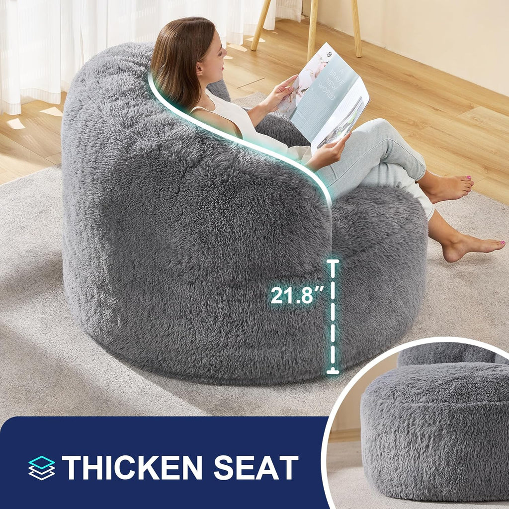 Hobestluk Bean Bag Chair Giant Bean Bag Chairs for Adults Big Adult Bean Bag Chair with Foam Filler Large Beanbags with Stuffed Back Lazy Sofa, Grey-Oversize
