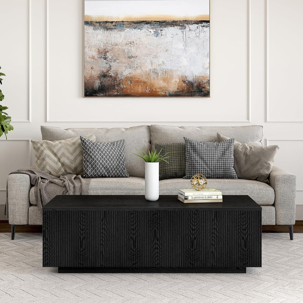 Henn&Hart 48" Modern Fluted Coffee Table, Natural Black